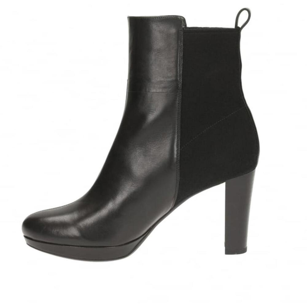 CLARKS Kendra Porter Classic Black Leather Pull On High Heel Ankle Boots SIZE 9